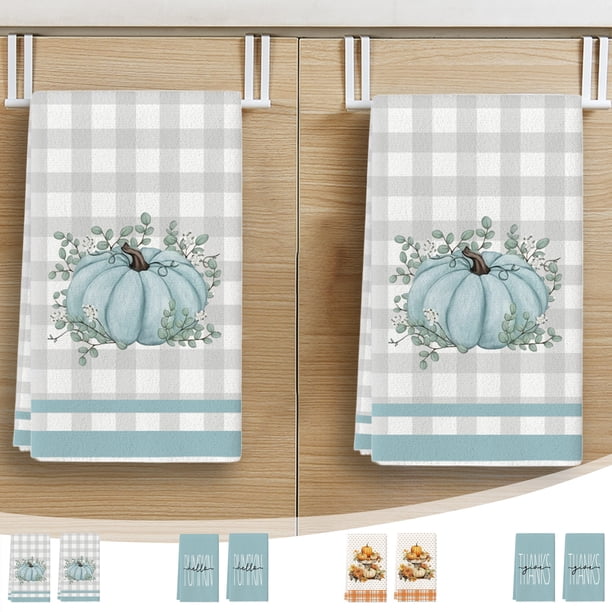 Toalla de mano fantasma de Halloween para cocina y baño - poliéster suave absorbente con cuerda colgante, bonitas rayas de calabaza y diseño de hoja de arce