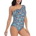 thumbnail image 3 of Haiem Independence With Gnome Women's One Piece Swimsuits Tummy Control One Shoulder Bathing Suits Ruffle Swimwear-Medium, 3 of 8