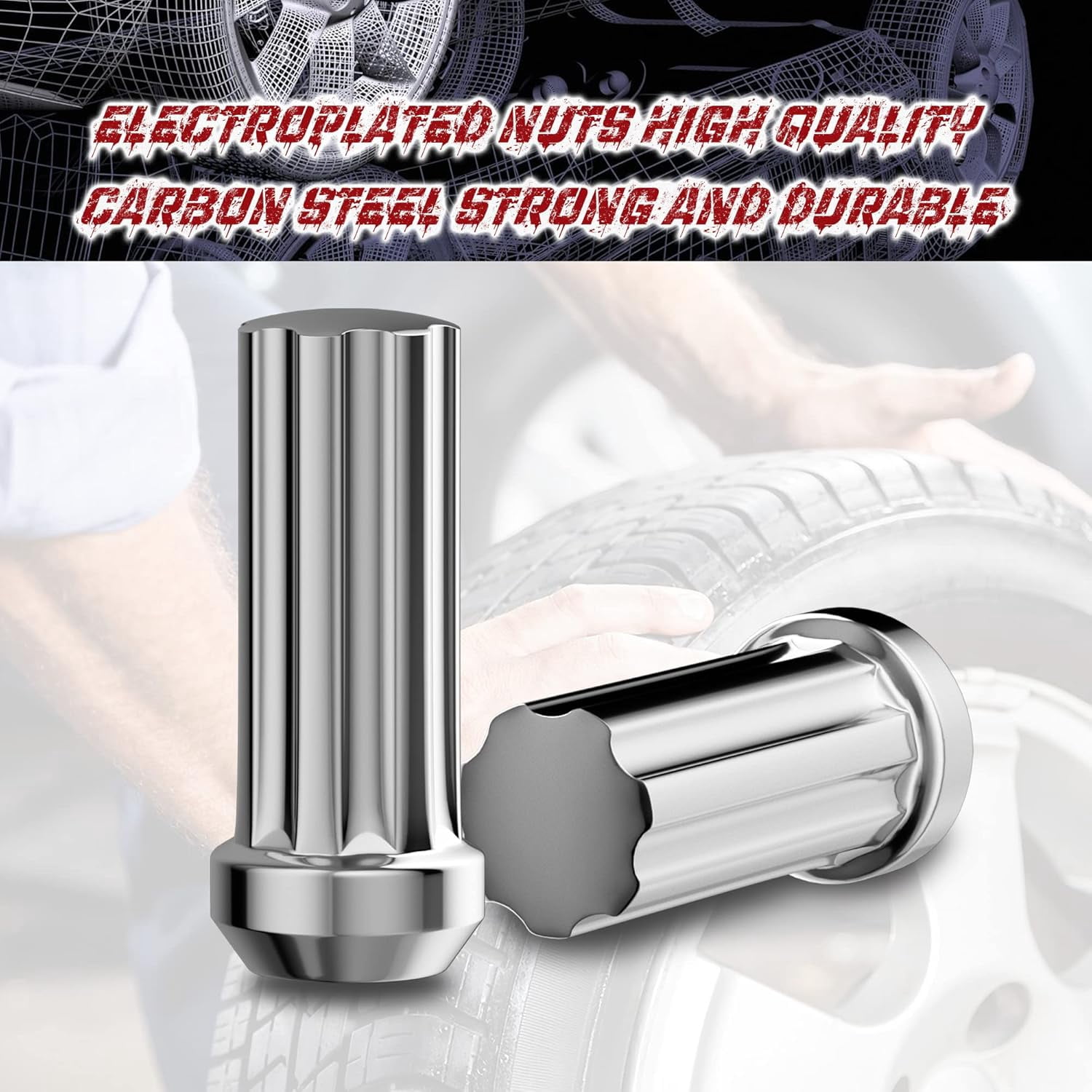 Richeer 32pcs M14x1.5 Lug Nuts for Silverado Suburban Express Sierra ram 2500 3500 F250 F350,14x1.5 Chrome Lug Nuts 7 Spline Closed End with Socket Key for 8 Lug Aftermarket Wheels