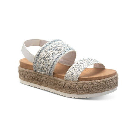 

SUN STONE Womens White 1 Platform Woven Stretch Cushioned Slip Resistant Karli Round Toe Wedge Slip On Espadrille Shoes 7 M