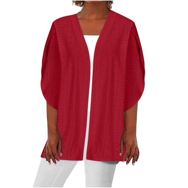 Timegard Cardigan pour Femmes, Manches 1/2, Ouvert devant, Couleur Unie, Automne, Décontracté, Ample