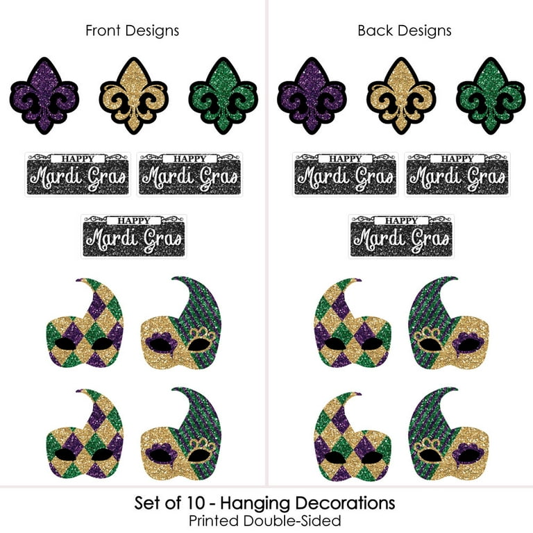 Big Dot of Happiness Hanging Mardi Gras - Outdoor Hanging Decor -  Masquerade Party Decorations - 10 Pieces