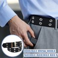 thumbnail image 5 of Women Double Grommet Studded Belts Imitation Leather Punk Waist Belt with Square Buckle Fashion Basic Wdie Waistband White One Size, 5 of 5