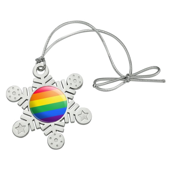 Rainbow Pride Gay Lesbian Contemporary Metal Snowflake Christmas Tree Holiday Ornament