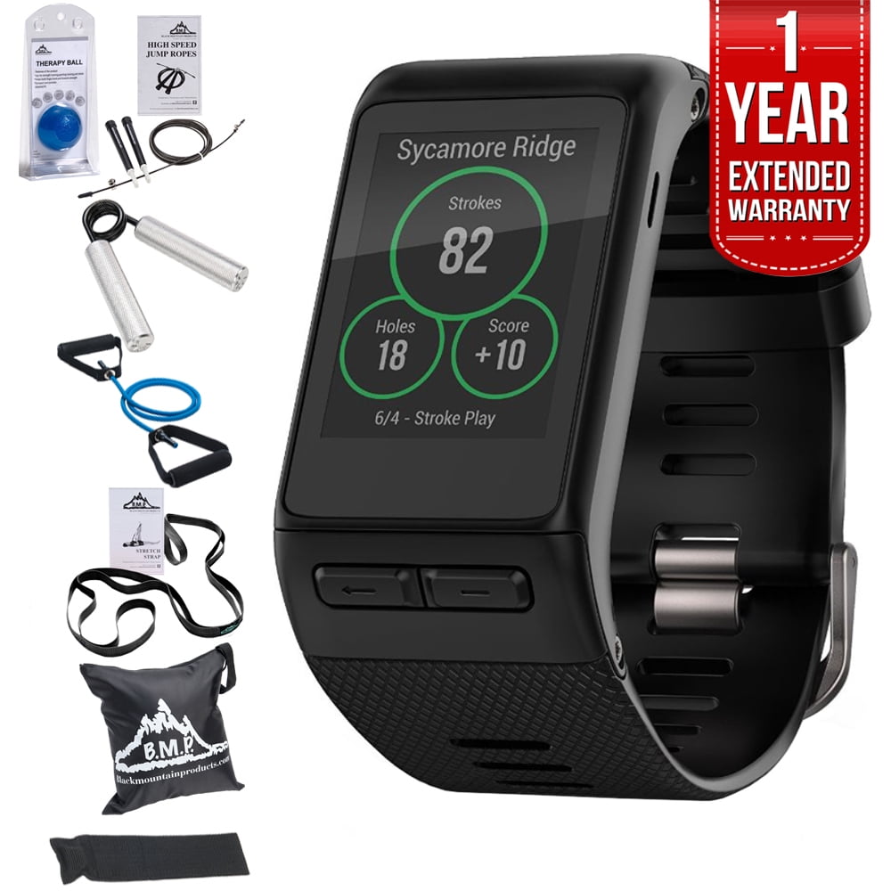 Garmin (010-01605-04) vivoactive HR GPS Smartwatch, Fit - Black w/ Fitness Bundle Includes, 7 Pieces Fitness + 1 Year Extended Warranty -