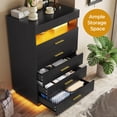 thumbnail image 6 of Black 5 Drawers Dresser with LED Lights, Floating Tall Dresser with 5 Large Drawers & Open Storage Space & Pull Out Tray, for Bedroom Living Room, 6 of 8