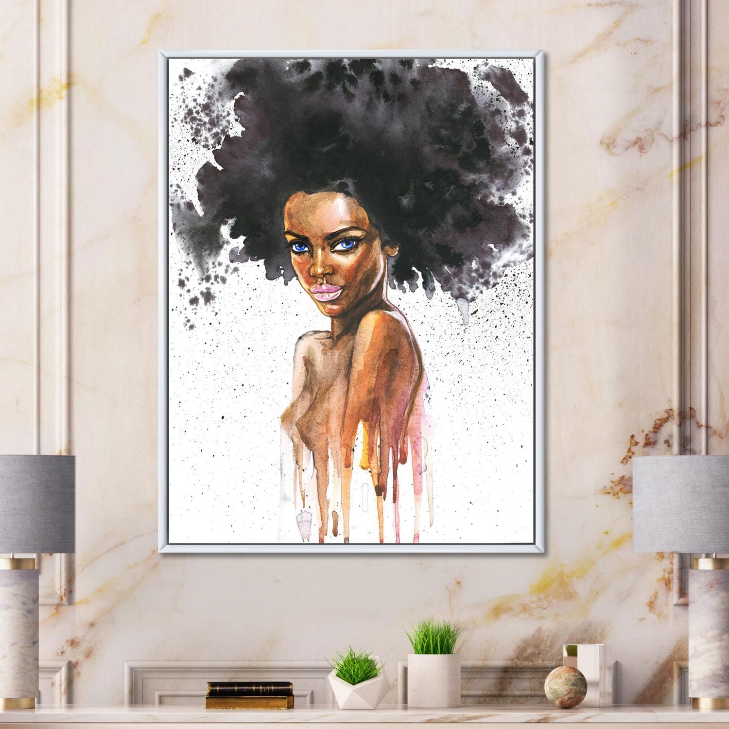 Designart Portrait of African American Woman VII FLOAT FRAME WALL ART