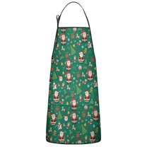 Green Christmas Santa and Icon Pattern Apron-Garden Aprons for Women with Pockets-Cotton Linen Waterproof Kitchen Cooking Gardening Aprons Adjustable for Kitchen,Cooking,BBQ and Salon 33"x27"