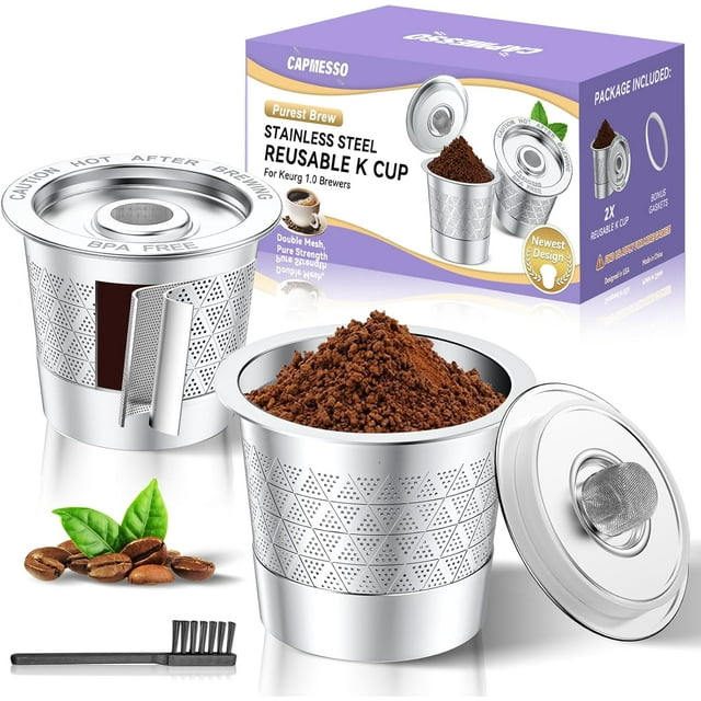 Reusable K Cups for keurig: Refillable Stainless steel Coffee Pods for Keurig 1.0 Coffee Maker - Upgraded Dual-mesh Coffee Filters for Richer Coffee NO Grit, Eco-Friendly (2 Pack & 3 Rings)