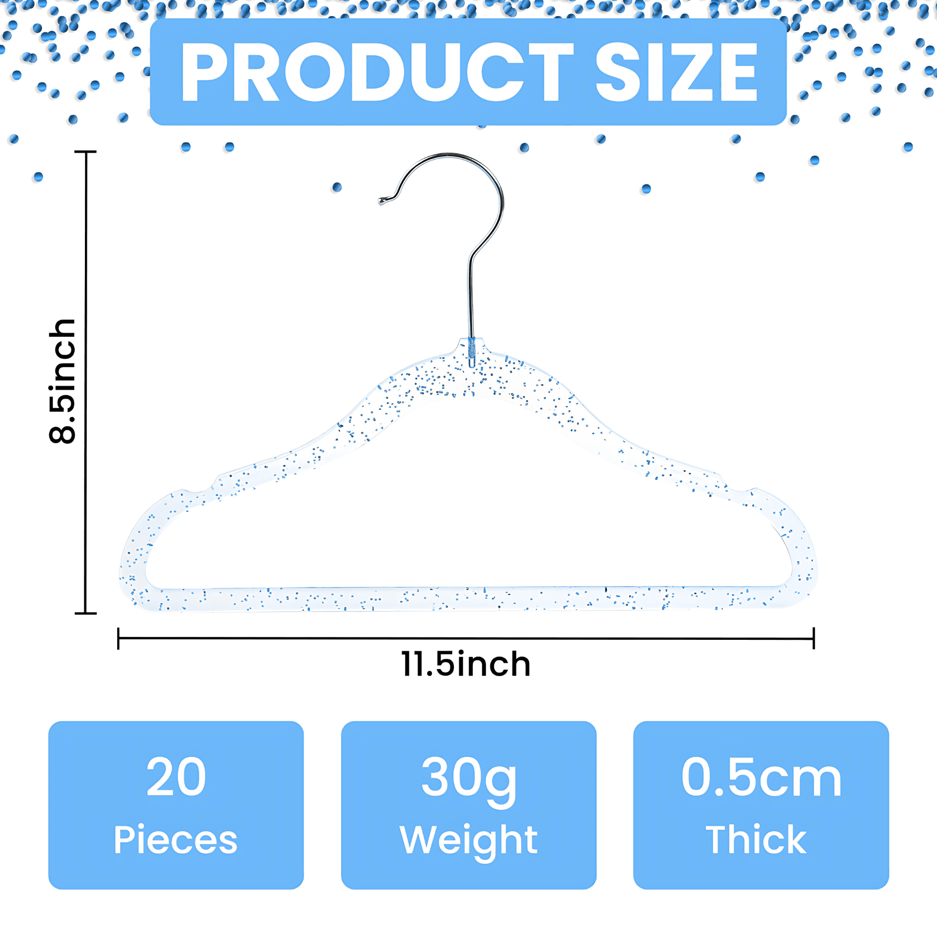 Concepts Kids Hangers, Blue Acrylic Glitter Toddler Hangers with Chrome Hook - Space-Saving Clothes Hanger, 40-Pack