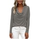 thumbnail image 3 of TaTaai Women's Casual Cowl Neck Shirt Long Sleeve V-Neck Draped Front Solid Color Blouse Flowy Soft Stretchy Lightweight Spring Summer Daily Beach Wear Gift, 3 of 9