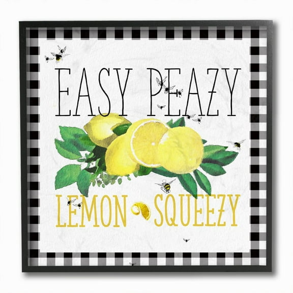 Stupell Industries Easy Peazy Lemon Squeezy Kitchen Humor Plaid Word Design Graphic Art Black Framed Art Print Wall Art, 12x12, by The Saturday Evening Post