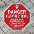 thumbnail image 5 of Danger Pesticide Storage Authorized Persons Only in Case of Fire Use Extreme Caution Fire Will Cause Toxic Fumes (2 Pack) 10 inch X 10 inch Octagon Rust Free Aluminum Metal Signs, 5 of 6