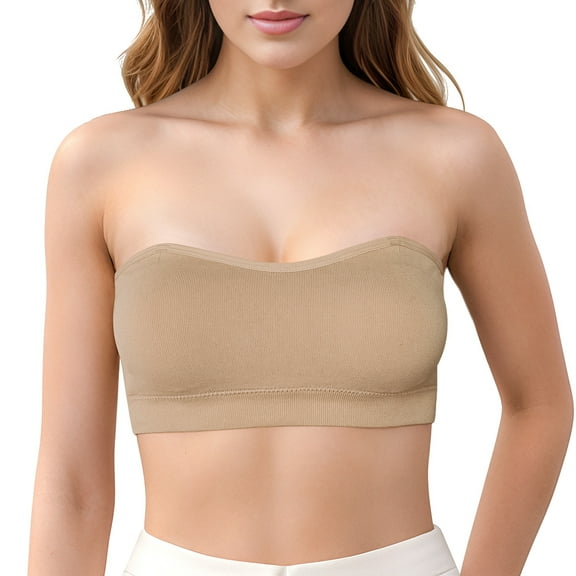 Strapless Bandeau Bra, Wireless Seamless Bralettes Stretchy Tube Top Bra for Women