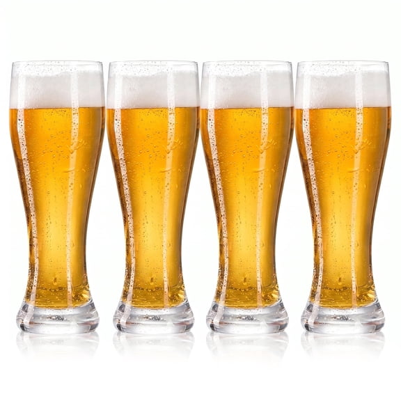 18.6 oz (550ml) Pint Glass Set of 4, Hourglass Pilsner Wheat Beer Cup, Lead-Free Glassware Gift for Men