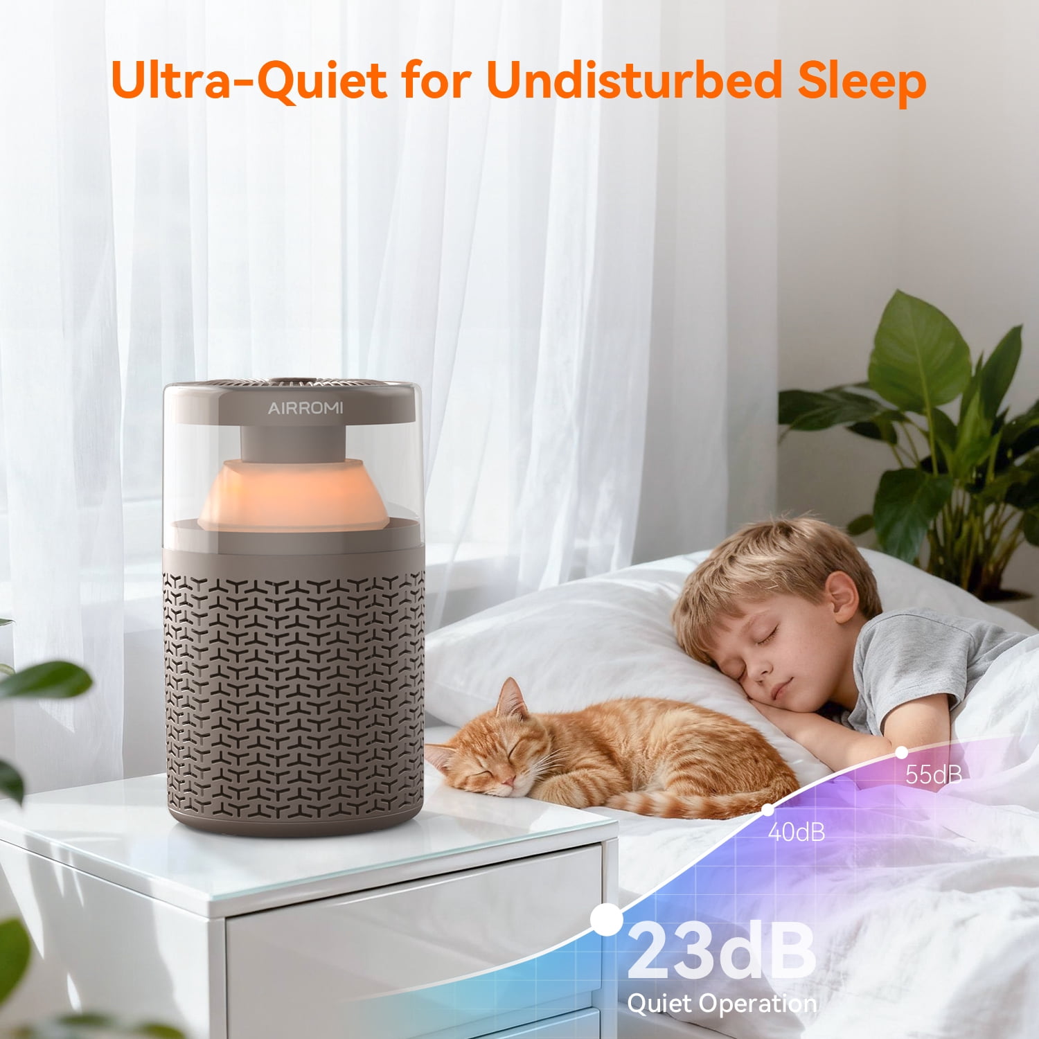 AIRROMI AIRROMI A2002 Air Purifier - For Large Rooms up to 660 sq ft - True HEPA Filter for Efficient Dust & Germ Removal - Built-in Aromatherapy Diffuser & Soft Night Light for Better Sleep Coffee