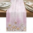 thumbnail image 2 of Summer Beach Table Runner, Sea Star Shell Seanut Gravel Pink Wood Grain Cotton Linen Kitchen Table Decoration Washable Dining Tabletop Runners for Home Party Decor 14x72 Inches, 2 of 9