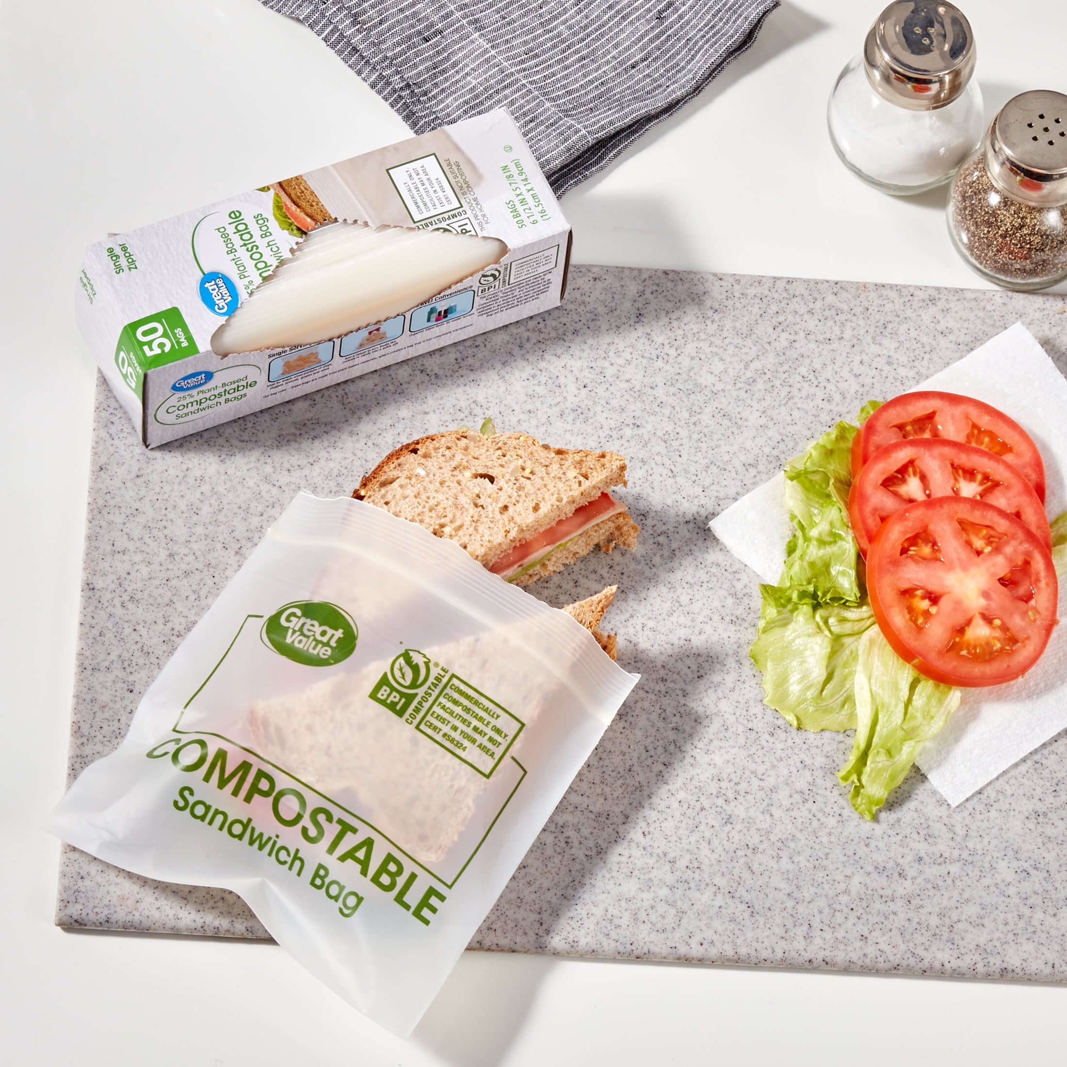 Great Value 25% Plant-Based Compostable Sandwich Bags, 50 Count Great Value 25% Plant-Based Compostable Sandwich Bags, 50 Count - Image 8