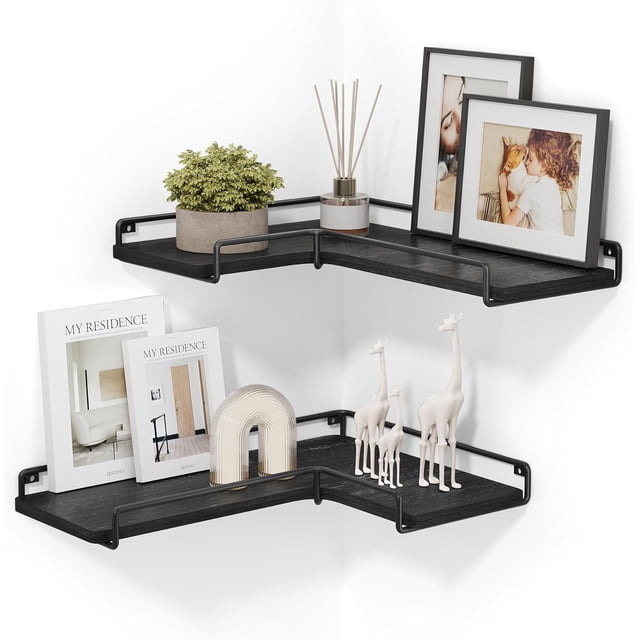 VASAGLE Estantes de Esquina en Forma de L, Juego de 2, Estantes Flotantes, para Dormitorio, Salón, Cocina, Gris Carbón