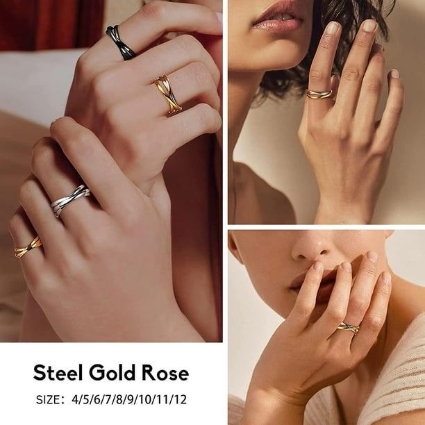 Anillos de banda entrelazados para mujeres y ninas anillos cruzados apilables de acero inoxidable en tono plateado oro oro rosa negro anillo de promesa minimalista para el amor es YONGSHENG 8390613771...