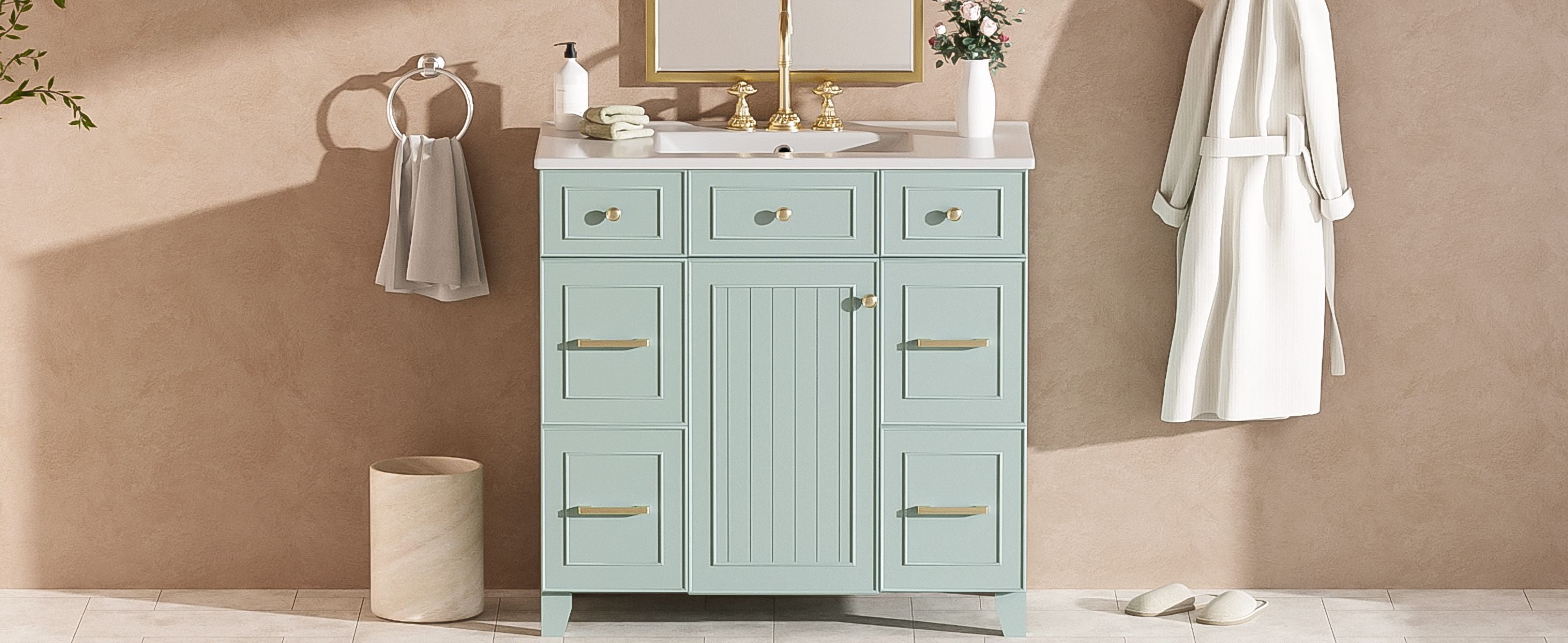 Buffet de cuisine Homy Casa 91 cm vert mousse avec évier en céramique