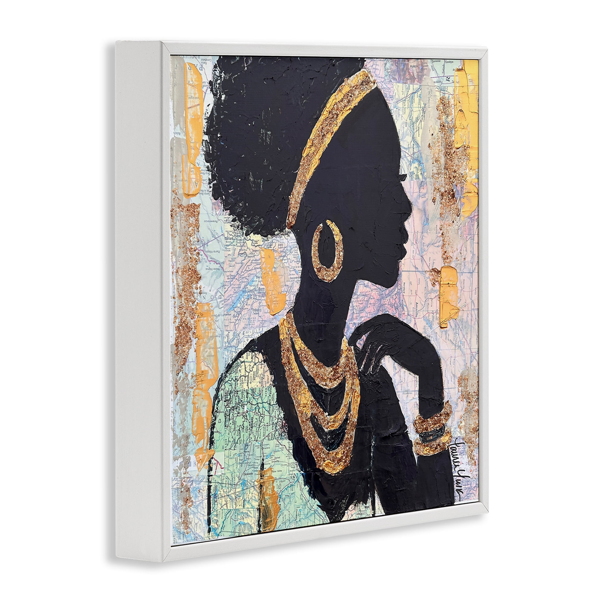 Stupell Industries Jewelry Clad Girl Silhouette White Framed Giclee Art, design by Lauren Luna