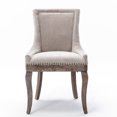 thumbnail image 2 of Beige Thickened Fabric Dining Chair Pair, Solid Wood Legs, Bronze Nail Ornamentation Ultra Side Of 2, Fabric, Ornament, 2 of 6