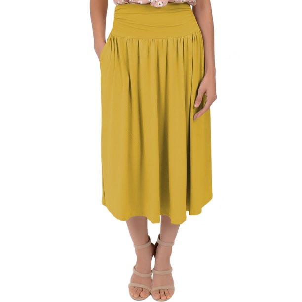 Stretch Is Comfort Women's Casual Ruched Below Knee Length Midi Skirt