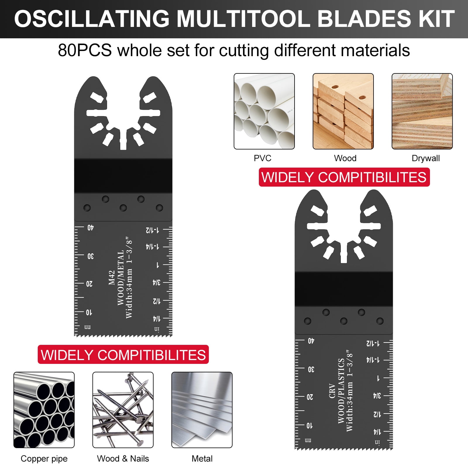 HYCHIKA 80-piece professional universal multi-tool saw blade set, quick-release design