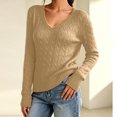 thumbnail image 6 of Dwellite Sweaters for Women Knit Long Sleeve V Neck Lightweight Casual Tops Fall Fashion Clothing Business Casual Outfits Camel 2XL, 6 of 8