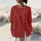 thumbnail image 2 of Mujeres 3/4 Manga Verano Tops Color Sólido Cuello Redondo Botón Cordón Blusa Casual para Diario, 2 of 7