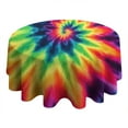 thumbnail image 4 of Rainbow Tie Dye Mandala Pattern Round Tablecloth 60"x60",Wrinkle Wipeable Table Cloth for Kitchen Dining Room Picnic Patio Party, 4 of 6