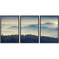 wall26 Framed Canvas Print Wall Art Set Blue Mountain Ranges & Green Forest Nature Wilderness Photography Realism Chic Scenic Relax/Calm Multicolor for Living Room, Bedroom, Office - 24"x36&