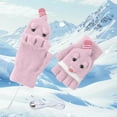 thumbnail image 4 of IDALL Winter Fingerless Gloves for Women Men Warm Knitted Convertible Mittens Flap Cover Pink One Size, 4 of 7