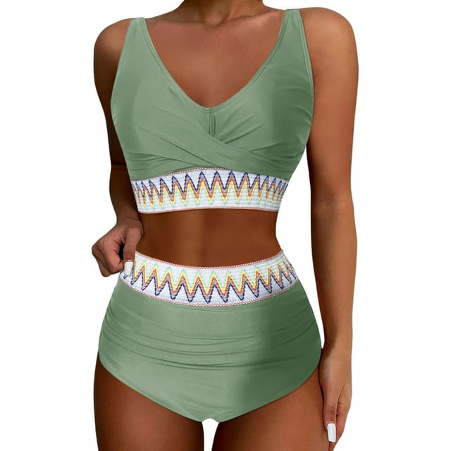 YDLCAFD Easter Women's High Waisted Bikini Sets Two Piece High Cut Bathing Suits Athletic Color Block Swimsuits