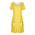 thumbnail image 4 of Women Dresses Summer Plus Size Short Sleeve V-Neck Casual Polka Dot Midi Shift Dresses Beach Sundresses Yellow XXL, 4 of 8
