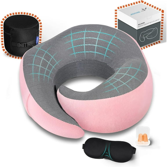 Travel Pillow for Airplane with 100% Memory Foam, 360° Adjustable Full Surrounding Flying Neck Pillows, Travel Pillow Set