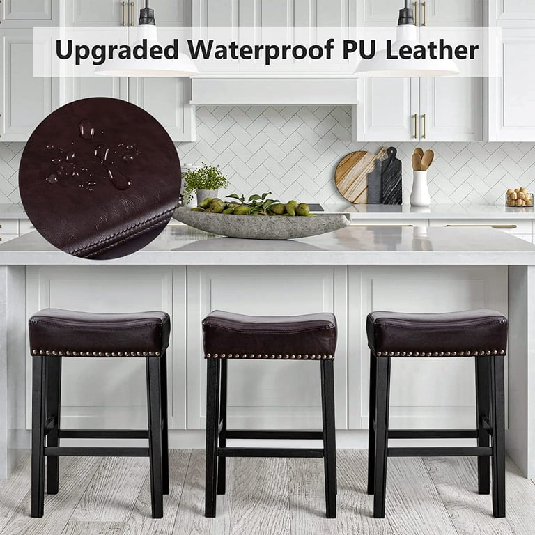 Leather backless bar discount stools with nailheads