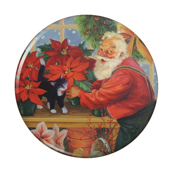 Christmas Holiday Santa in the Greenhouse Pinback Button Pin