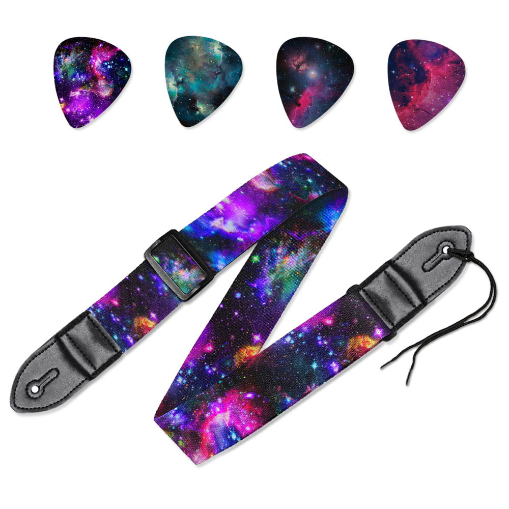 Shareley Guitar Strap with Pick Holders for Electric/Acoustic Guitar Nylon Strap Lightning pattern 