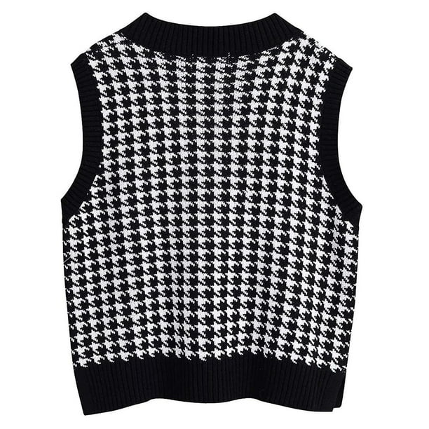 Gibobby Casual Suéter para Mujer, Las Mujeres Sin Mangas De Punto De Jerséis De Cuello Alto Suéter Chaleco De Cuello Redondo Lateral(Negro,CH)