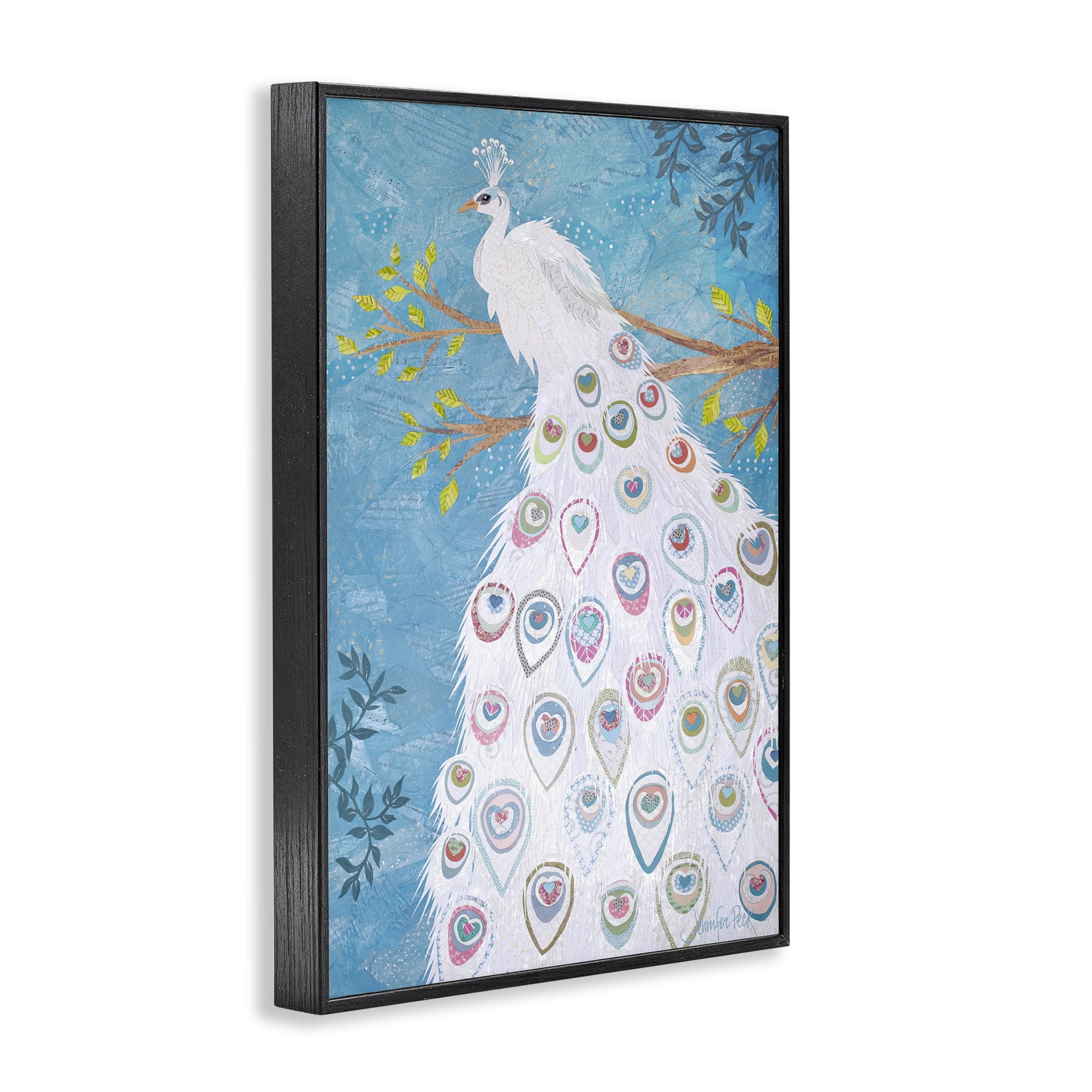 Stupell Industries White Patterned Peacock Animals & Insects Painting Black Framed Art Print Wall Art, 20 x 30