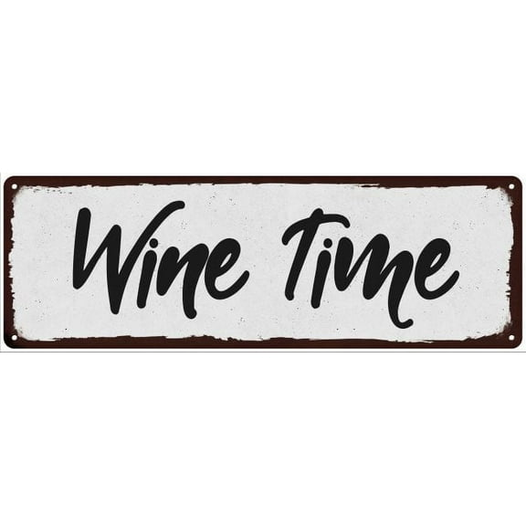 Wine Time Black on White Shabby Chic Metal Sign 6x18 Room Decor 106180049028
