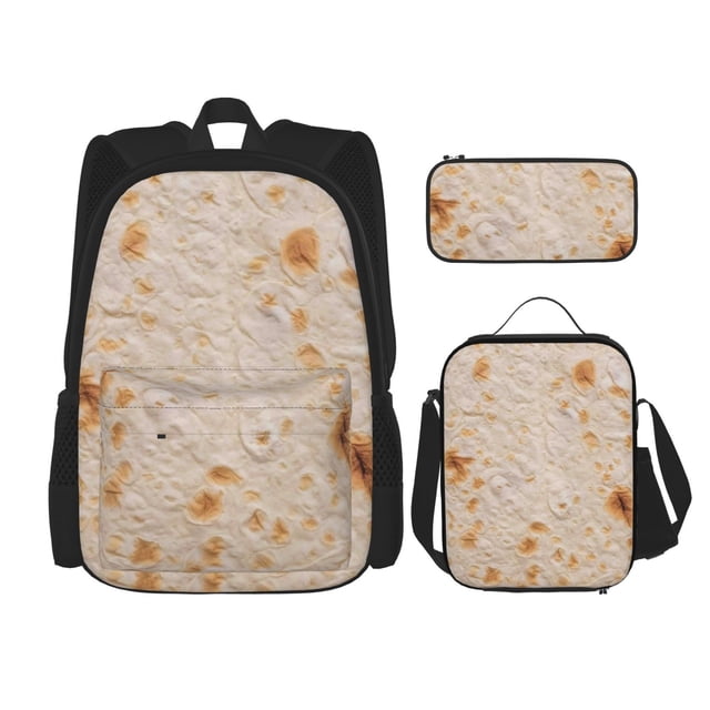 Easygdp Tortilla Mochila para Niños y Niñas con Set de Caja de Almuerzo y Estuche para Lápices 3 en 1, Mochila Escolar Estampada para Adolescentes