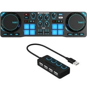 Angle View: Hercules DJ Control Compact + Sabrent 4-Port USB Hub with Individual LED-lit Power Switches