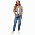 thumbnail image 4 of Women's Bomber Jacket Zip Up Knit Baseball Coat Long Sleeve Loose Fit Casual Jacket with Pockets Soft Stretchy Outerwear for Fall Spring Daily Wear, 4 of 7