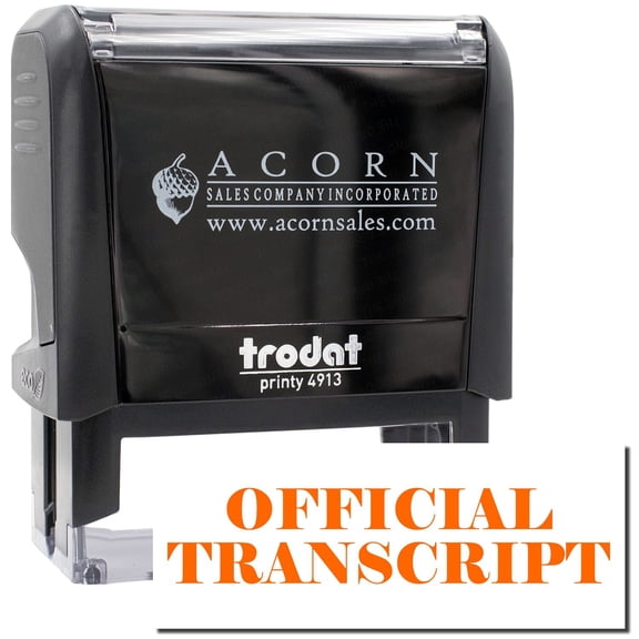 Large Self-Inking Official Transcript Stamp, Trodat Printy 4913, Press and Print Stamping, Impression Size 7/8" x 2-1/4", Up to 10,000 Impressions - Orange Ink