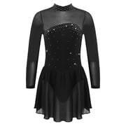 MSemis Girls Shiny Figure Ice Skating Dress Long Sleeve Tulle Mock Neck Ballet