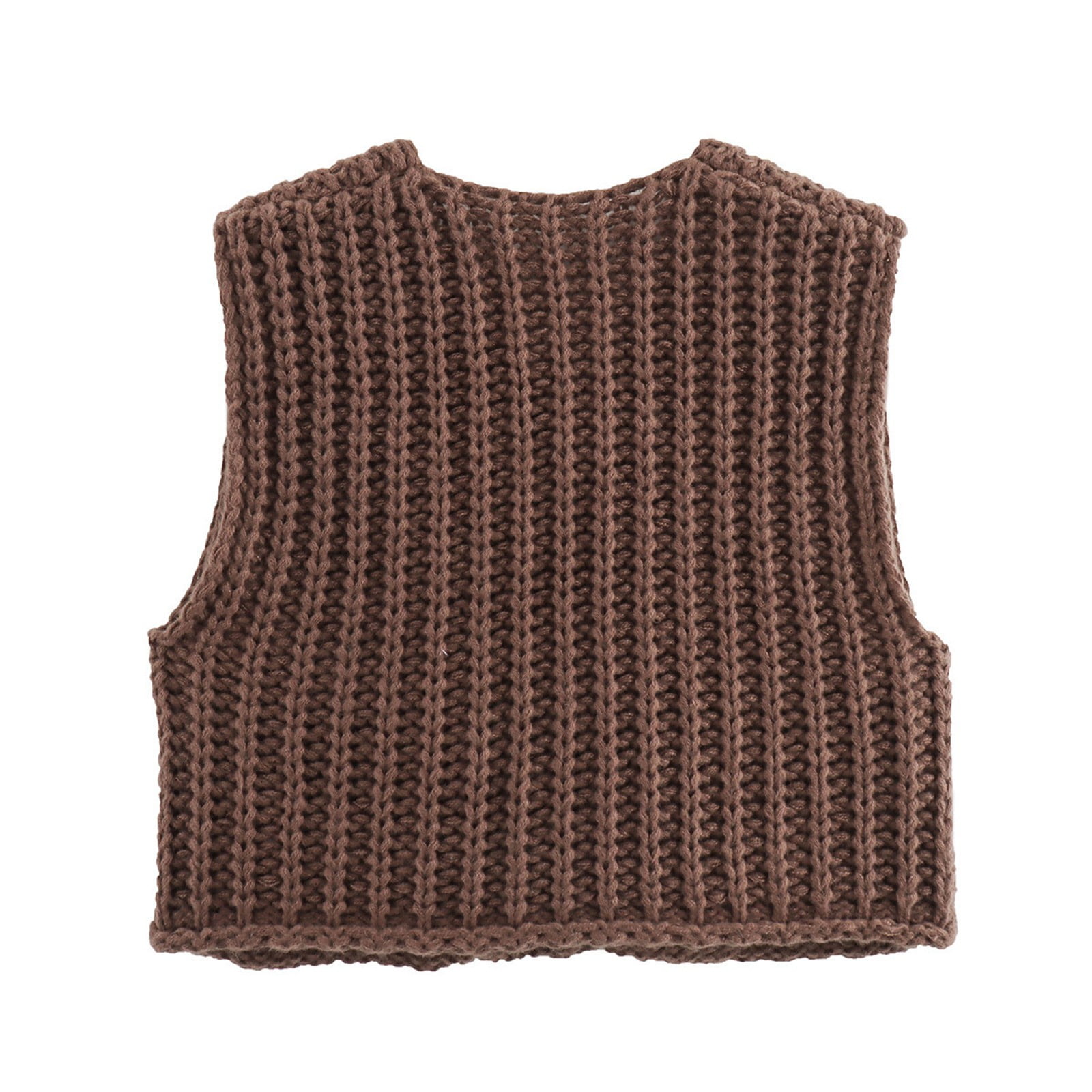 LISTHA Womens Casual Chunky Knit Vest Gold Button Down Crop