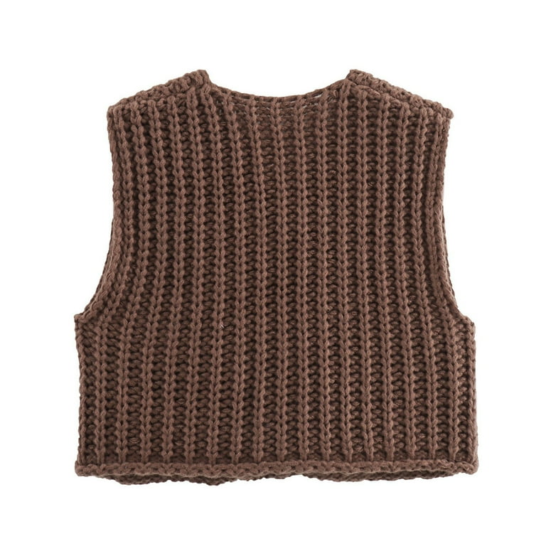 LISTHA Womens Casual Chunky Knit Vest Gold Button Down Crop